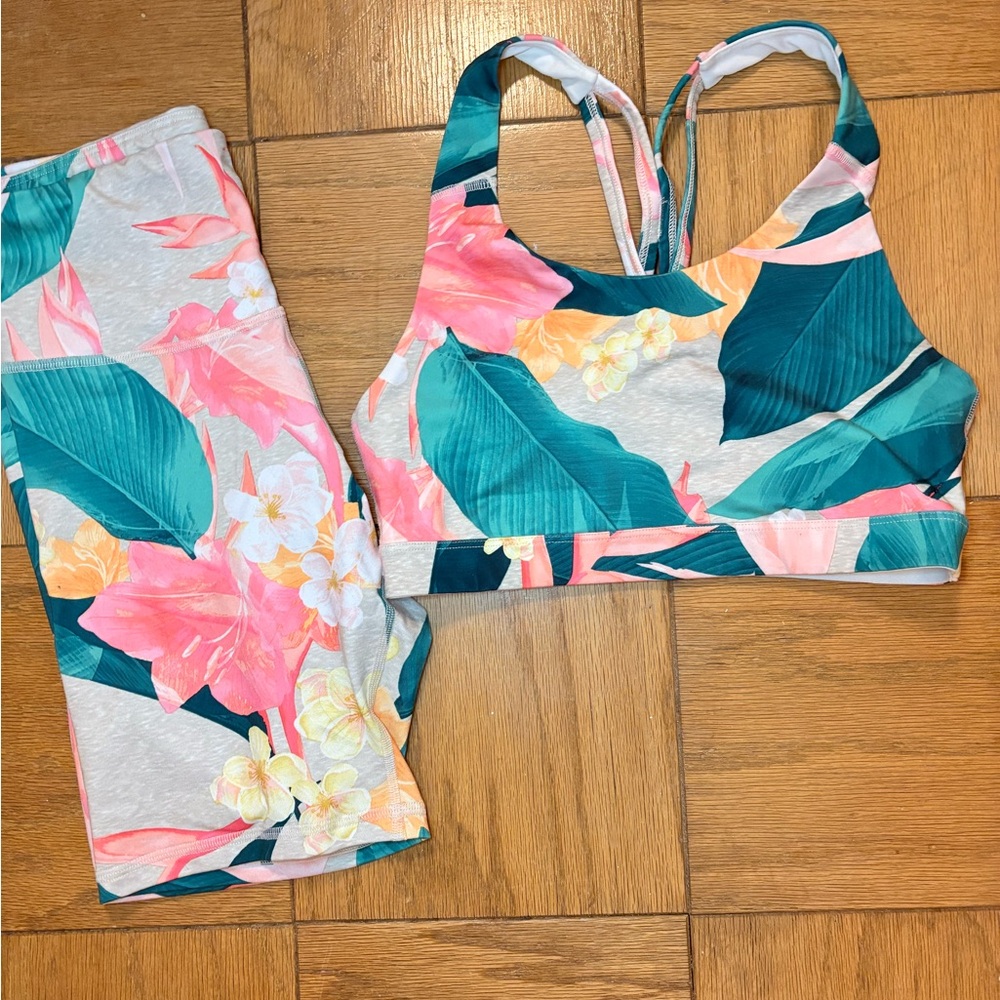 Floral Sports Bra and Shorts Set